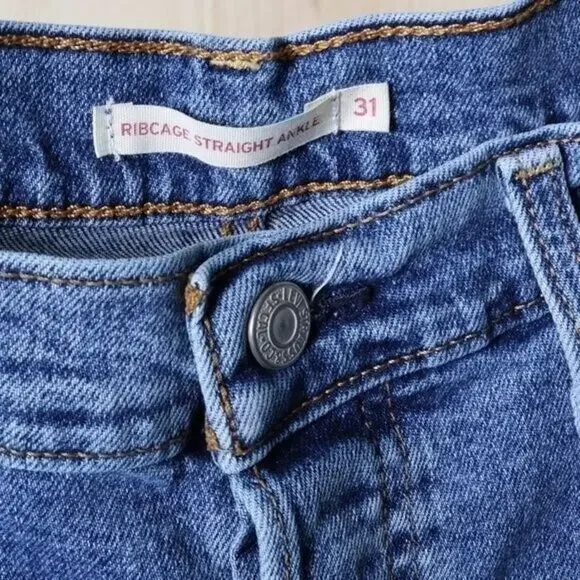 LEVI'S Ribcage Straight Ankle High Waist Denim Jeans Medium Wash Size‎ 31 - Picture 4 of 4